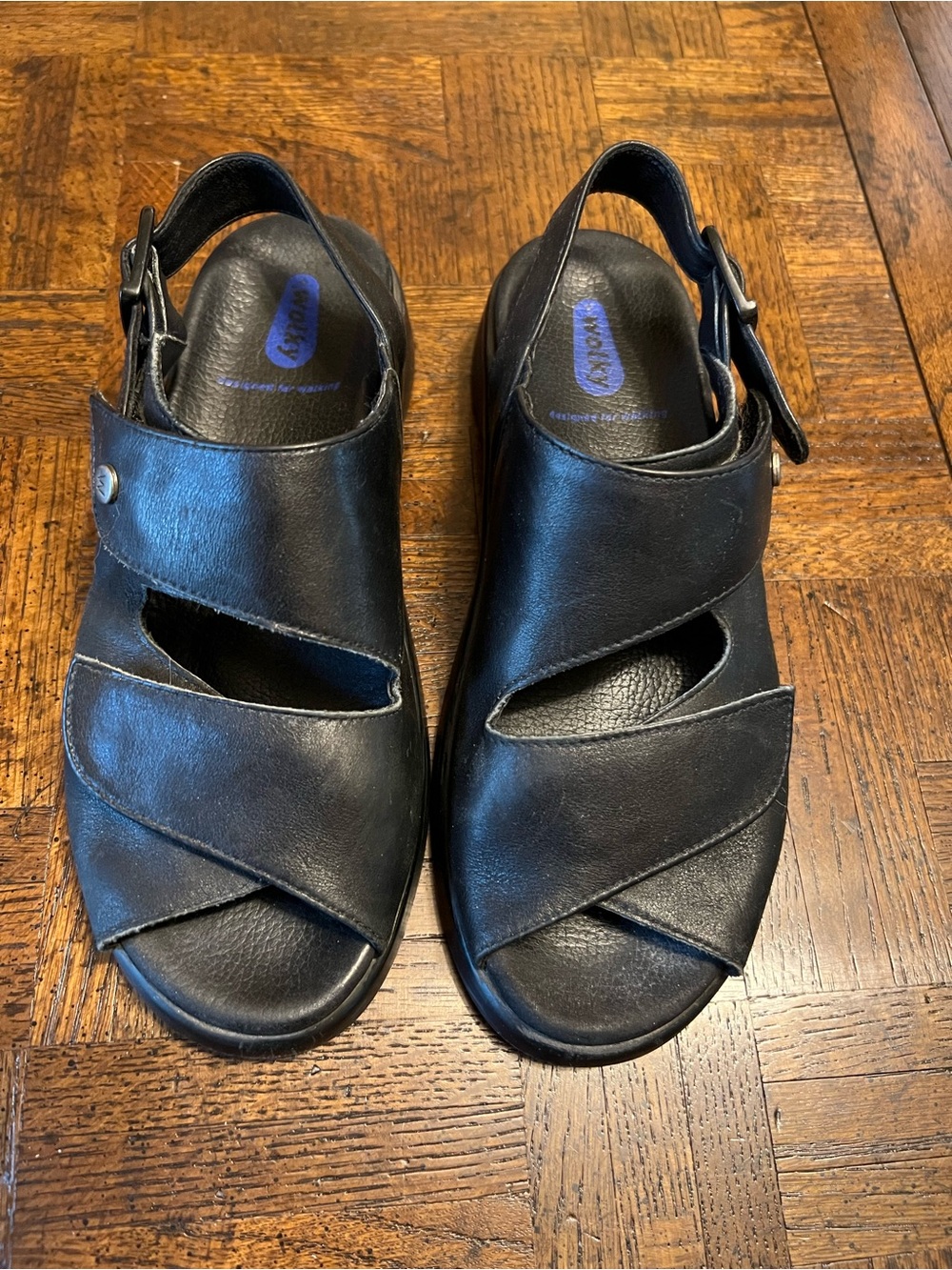 Black Leather Slingback Comfort Sandals